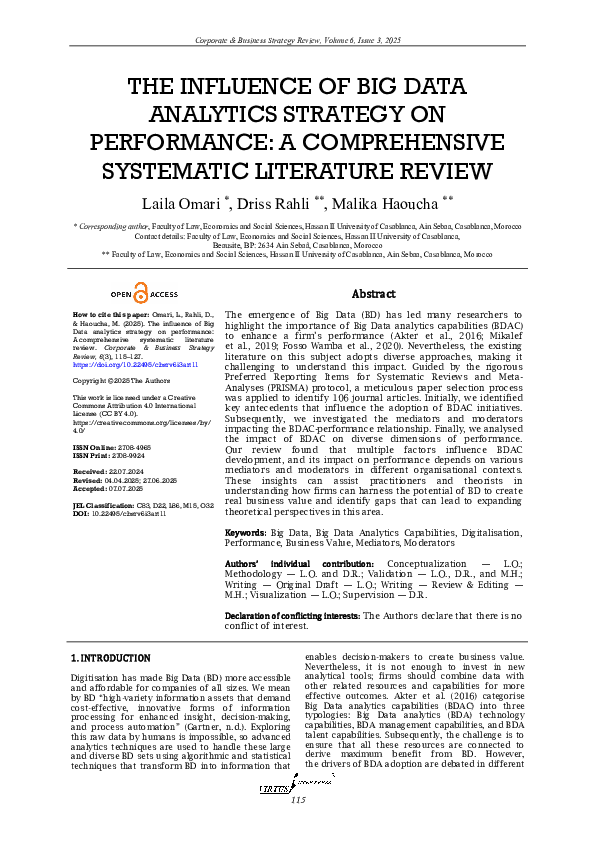 (PDF) THE INFLUENCE OF BIG DATA ANALYTICS STRATEGY ON PERFORMANCE: A ...