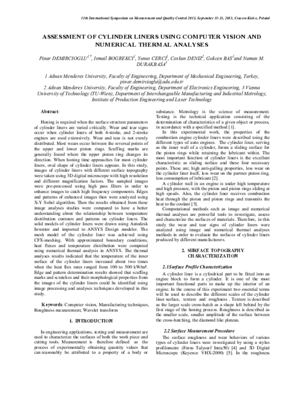 (PDF) Assessment of Cylinder Liners Using Computer Vision and Numerical ...