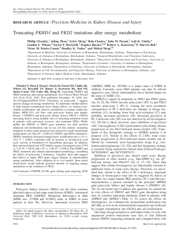 (PDF) Truncating PKHD1 and PKD2 mutations alter energy metabolism