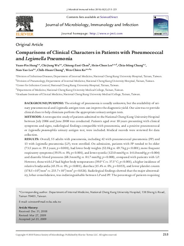 (PDF) Comparisons of Clinical Characters in Patients with Pneumococcal ...