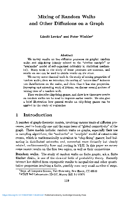 (PDF) Mixing of random walks and other diffusions on a graph