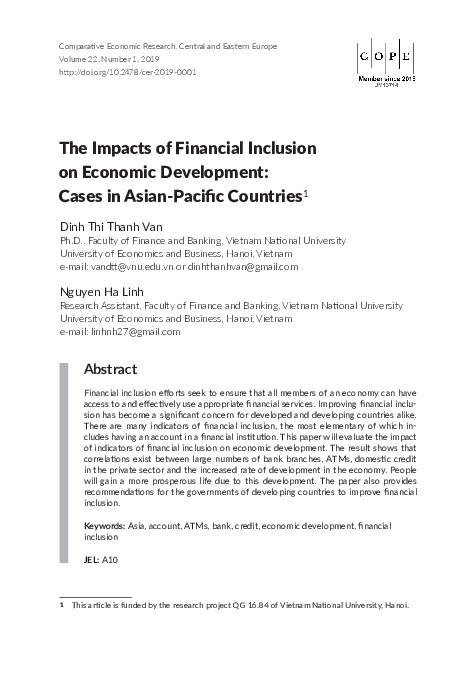 (PDF) The Impacts of Financial Inclusion on Economic Development: Cases ...