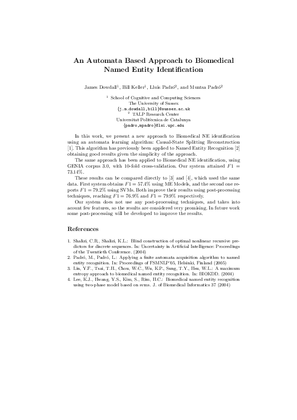 (PDF) An automata based approach to biomedical named entity recognition
