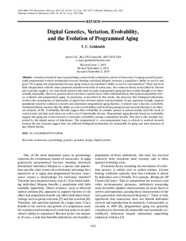 (PDF) Digital Genetics, Variation, Evolvability, and the Evolution of ...