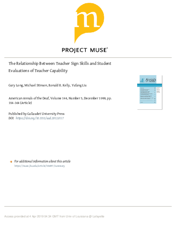 (PDF) The Relationship Between Teacher Sign Skills and Student ...