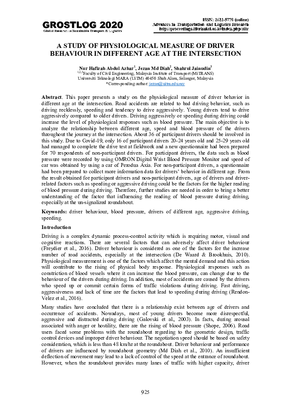 (PDF) A Study of Physiological Measure of Driver Behaviour in Different ...
