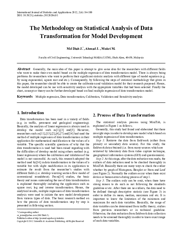 (PDF) The Methodology on Statistical Analysis of Data Transformation ...
