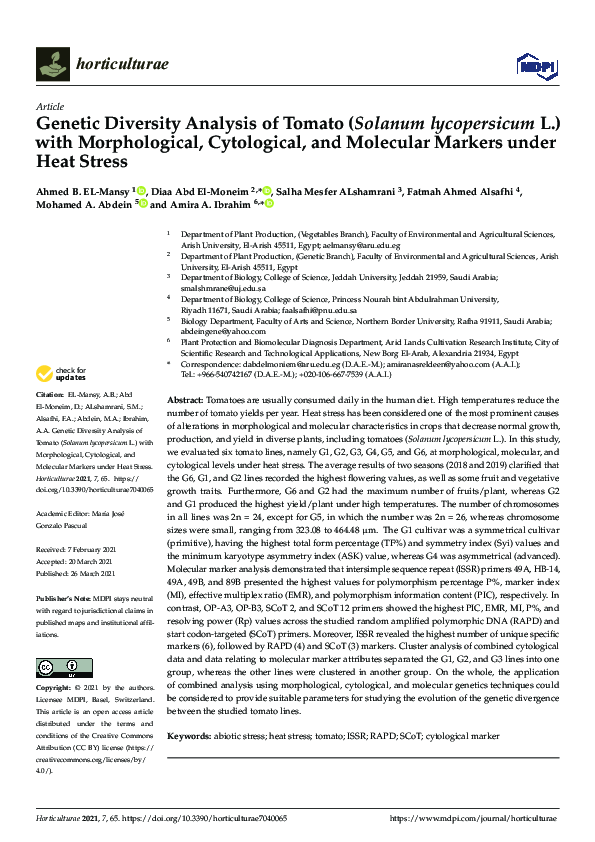 (PDF) Genetic Diversity Analysis of Tomato (Solanum lycopersicum L ...