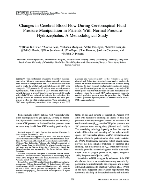 (PDF) Changes in Cerebral Blood Flow during Cerebrospinal Fluid ...