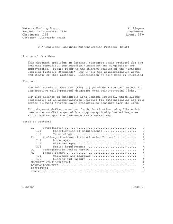(PDF) PPP Challenge Handshake Authentication Protocol (CHAP)