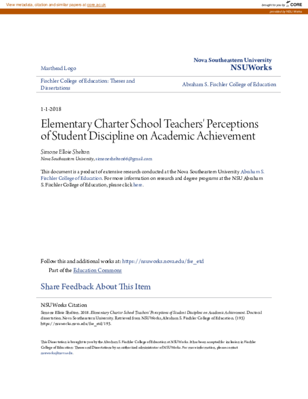 (PDF) Elementary Charter School Teachers\u27 Perceptions of Student ...