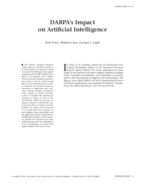(PDF) DARPA's Impact on Artificial Intelligence