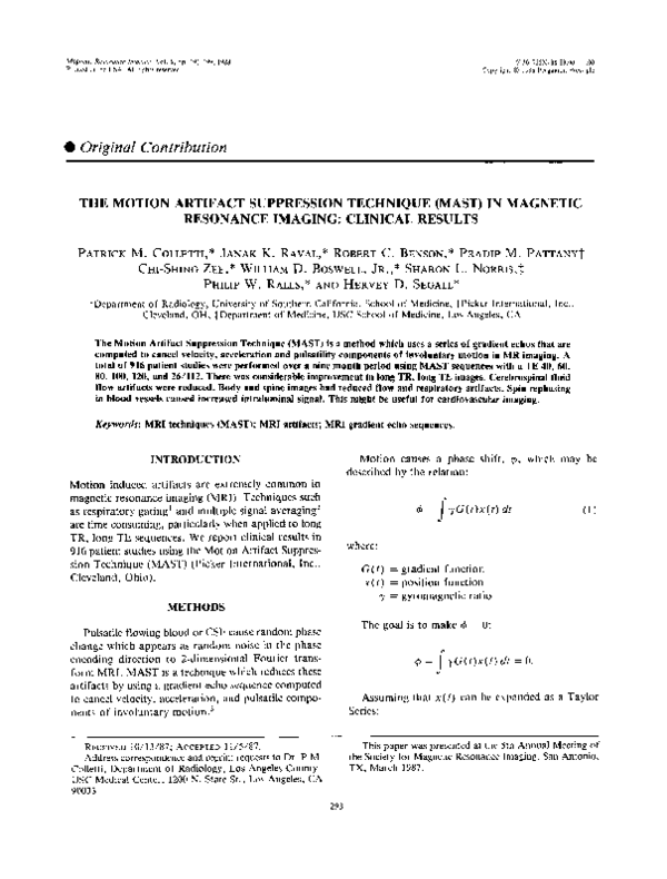 (PDF) The Motion Artifact Suppression Taechnique (MAST) in magnetic ...