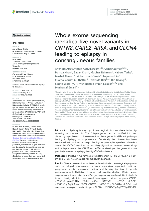 (PDF) Whole exome sequencing identified five novel variants in CNTN2 ...