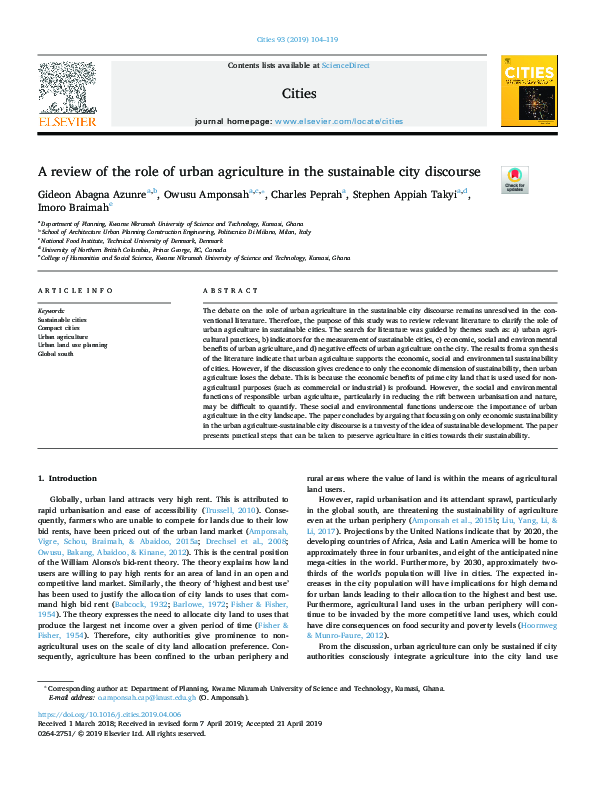 (PDF) A review of the role of urban agriculture in the sustainable city ...