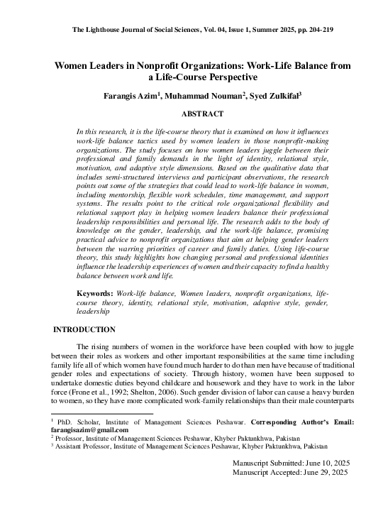 (PDF) Women Leaders in Nonprofit Organizations: Work-Life Balance from ...