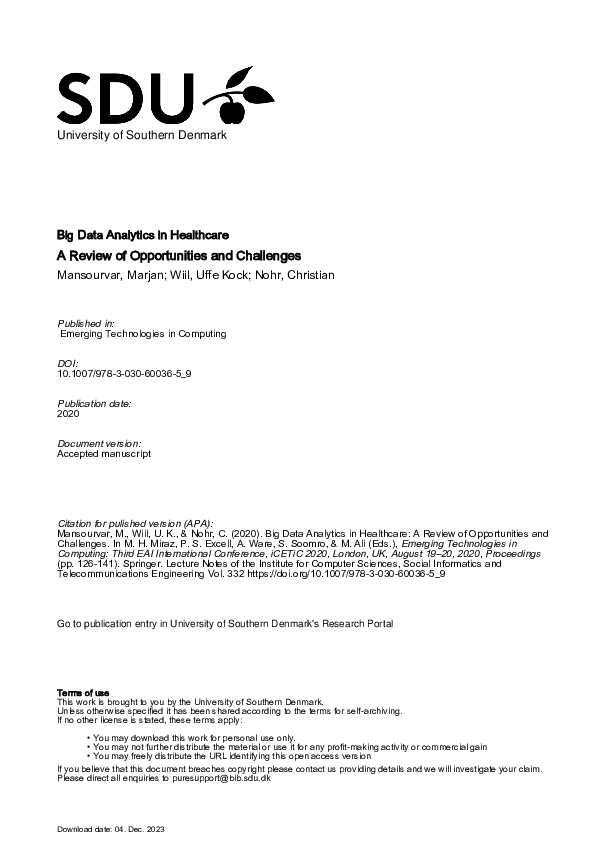 (PDF) Big Data Analytics in Healthcare: A Review of Opportunities and ...