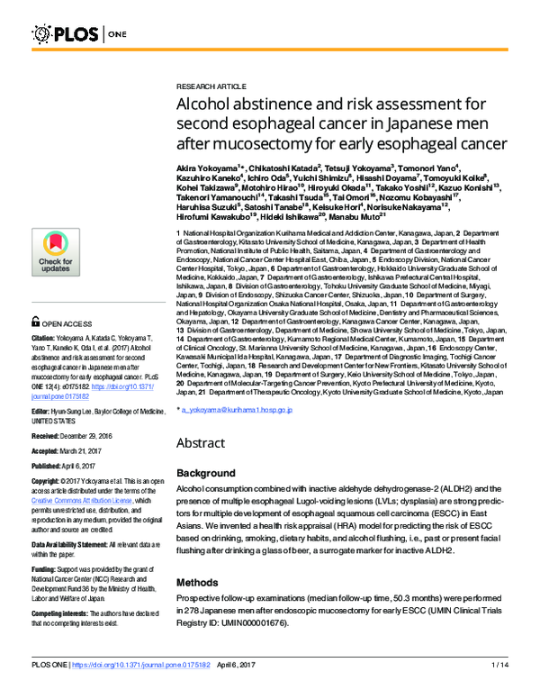 (PDF) Alcohol abstinence and risk assessment for second esophageal ...