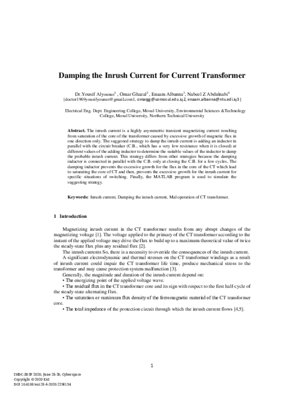(PDF) Damping the Inrush Current for Current Transformer