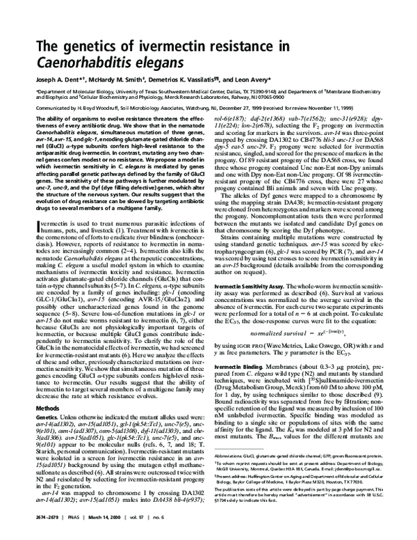 (PDF) The genetics of ivermectin resistance in Caenorhabditis elegans