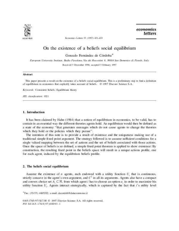 (PDF) On the existence of a beliefs social equilibrium
