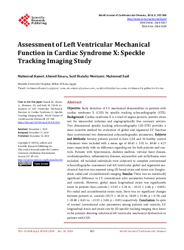 (PDF) Assessment of Left Ventricular Mechanical Function in Cardiac ...