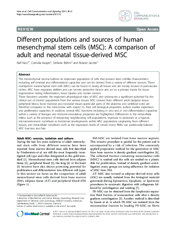 (PDF) Different populations and sources of human mesenchymal stem cells ...