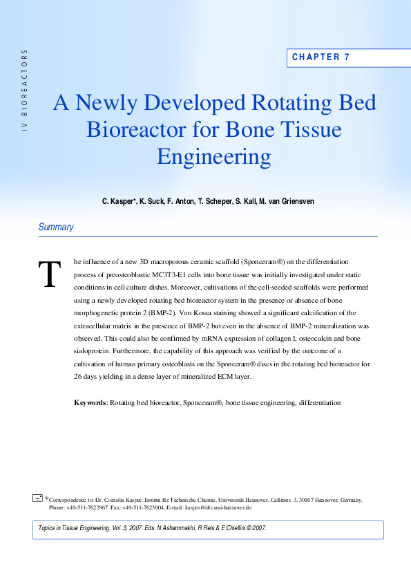 (PDF) A newly developed rotating bed bioreactor for bone tissue engineering