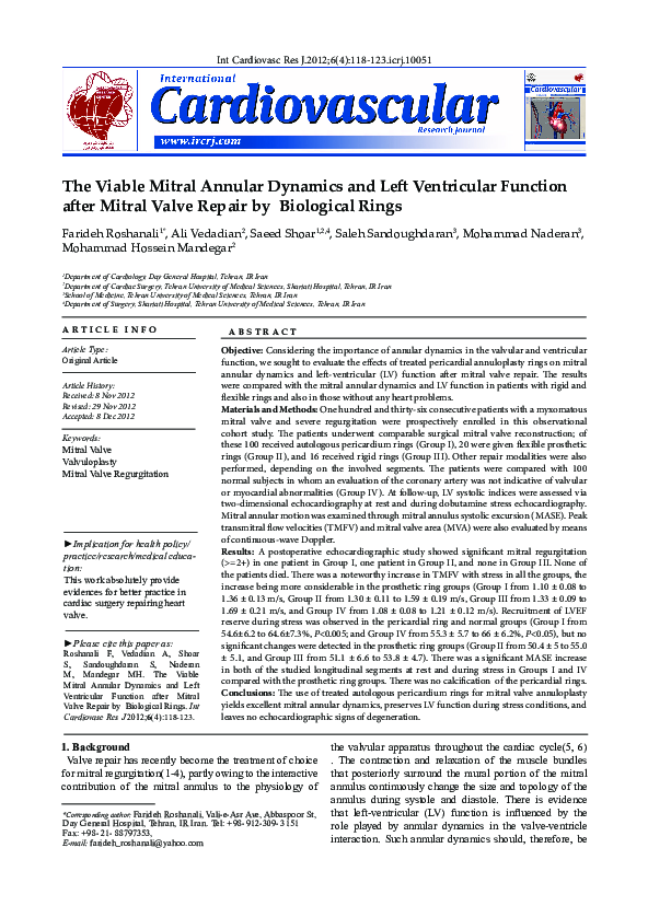 (PDF) The Viable Mitral Annular Dynamics and Left Ventricular Function ...