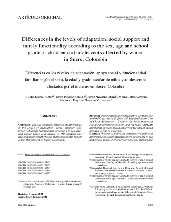 (PDF) Differences in the levels of adaptation, social support and ...
