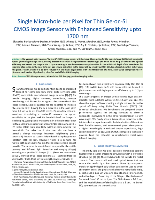 (PDF) Single Micro-hole per Pixel for Thin Ge-on-Si Image Sensor with ...