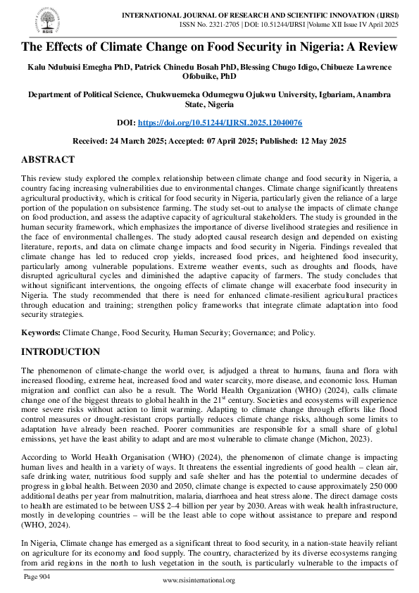 (PDF) The Effects of Climate Change on Food Security in Nigeria: A Review