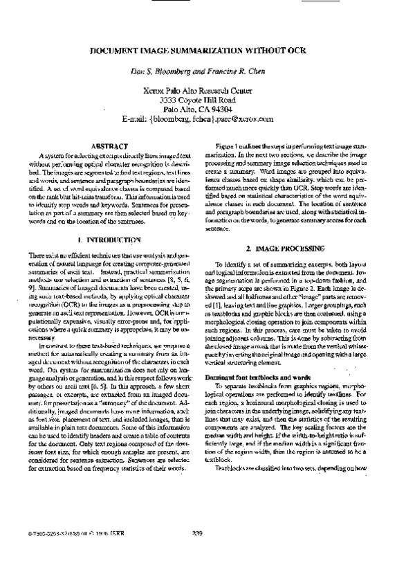 (PDF) Document image summarization without OCR