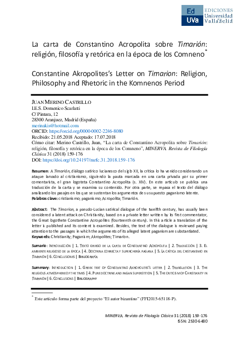 (PDF) La carta de Constantino Acropolita sobre Timarión: religión ...
