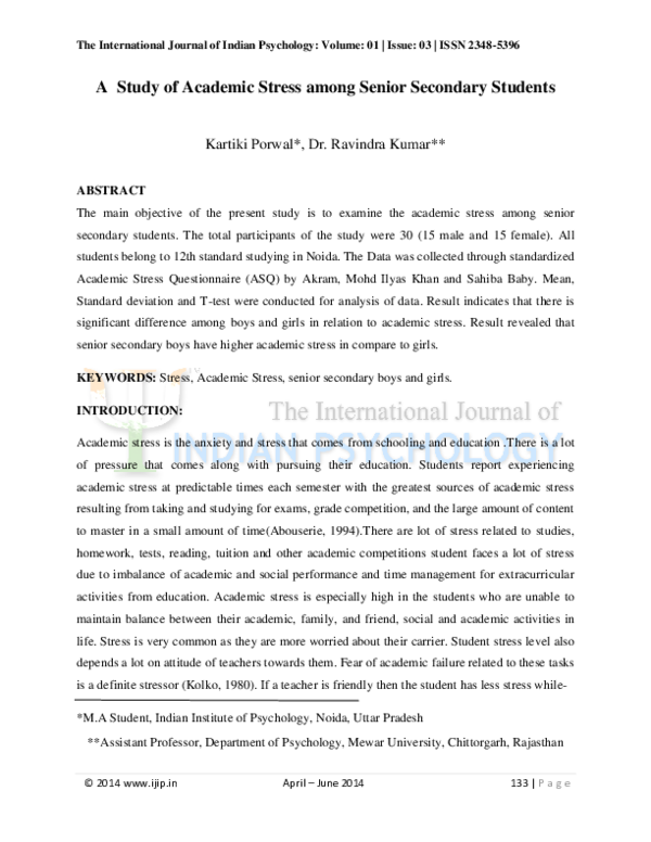(PDF) A Study of Academic Stress among Senior Secondary Students