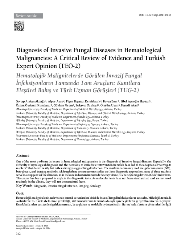 (PDF) Diagnosis of Invasive Fungal Diseases in Hematological ...
