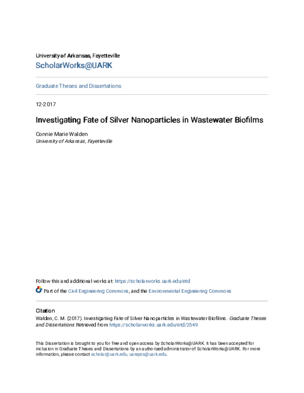 (PDF) Investigating Fate of Silver Nanoparticles in Wastewater Biofilms