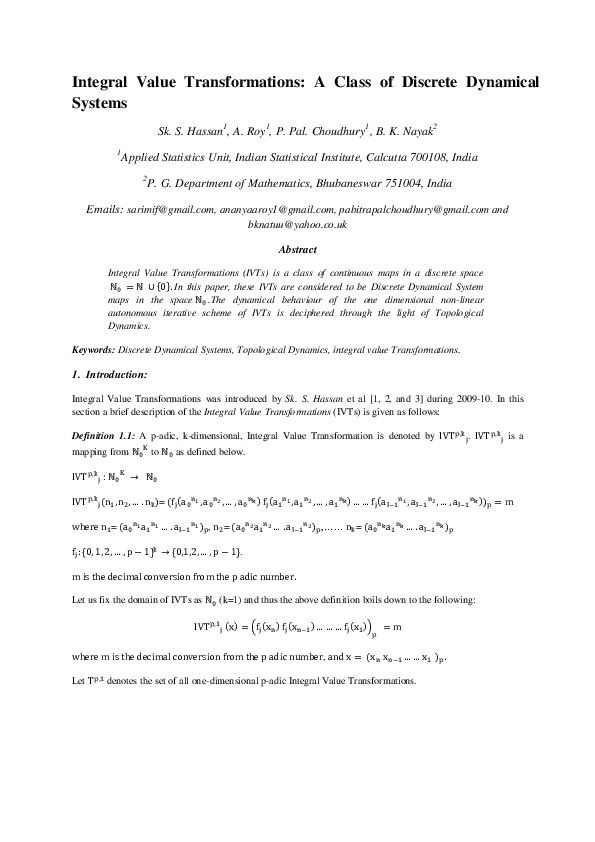 (PDF) Integral value transformations: a class of discrete dynamical systems