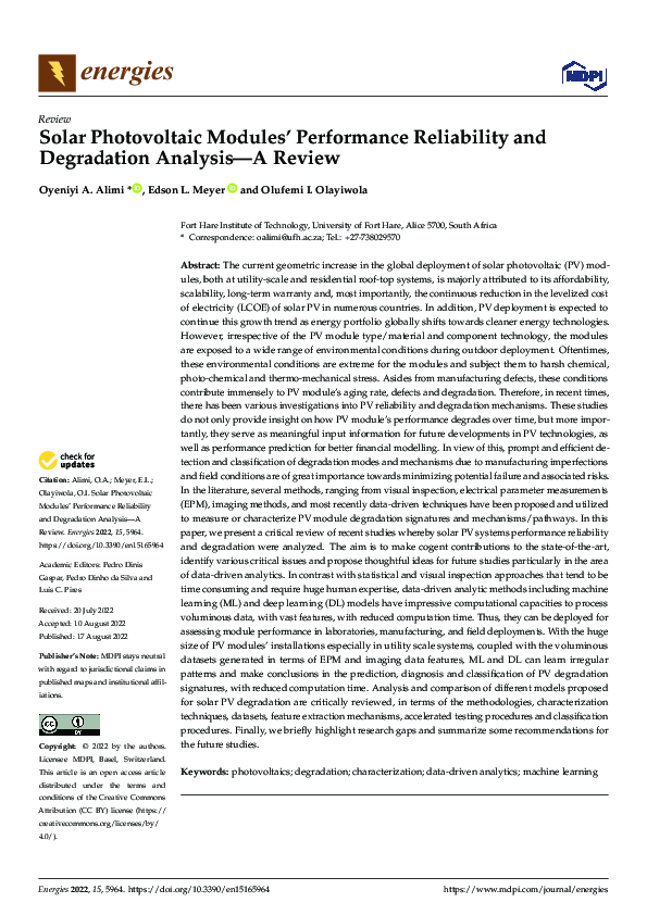 (PDF) Solar Photovoltaic Modules’ Performance Reliability and ...
