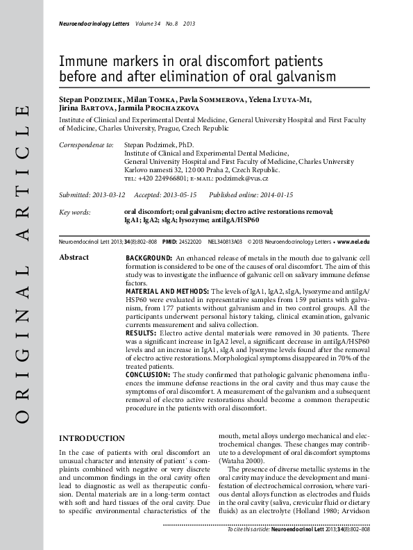 (PDF) Immune markers in oral discomfort patients before and after ...