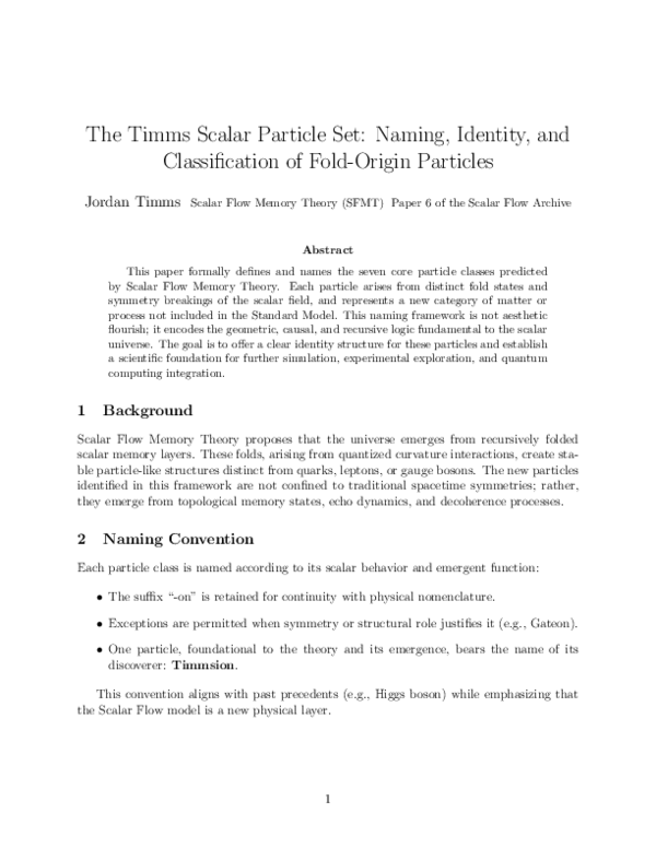 (PDF) The Timms Scalar Particle Set: Naming, Identity, and ...
