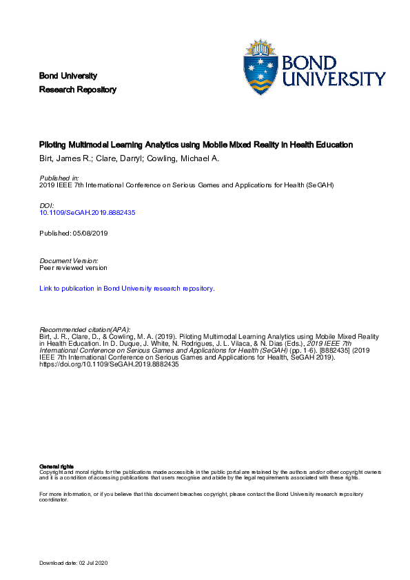 (PDF) Piloting Multimodal Learning Analytics using Mobile Mixed Reality ...