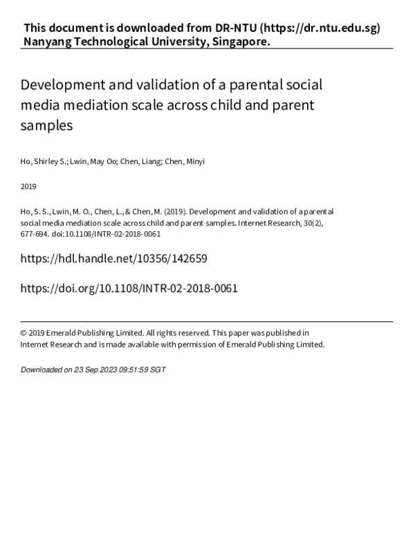 (PDF) Development and validation of a parental social media mediation ...