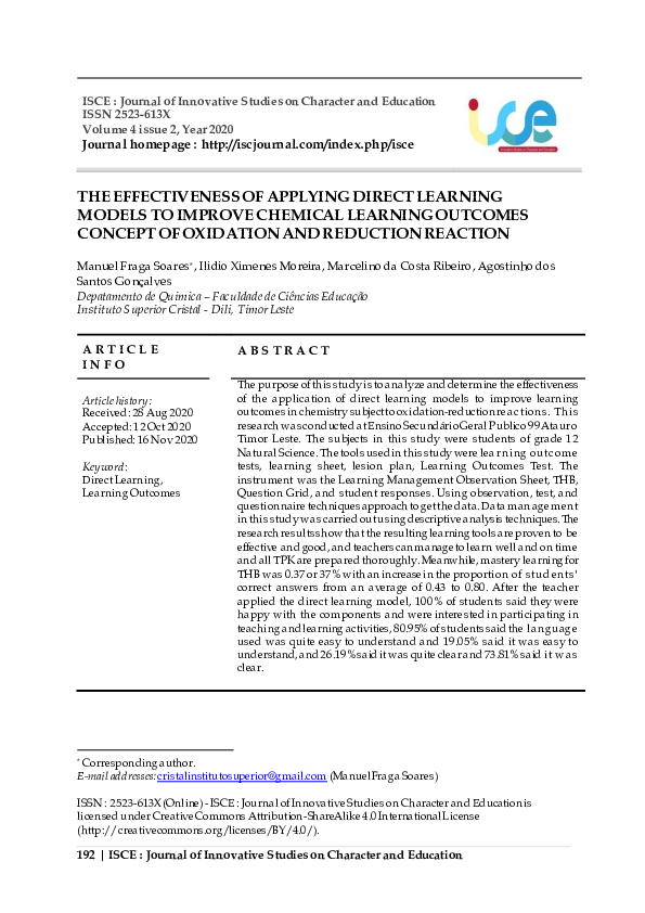 (PDF) The Effectiveness of Applying Direct Learning Models to Improve ...