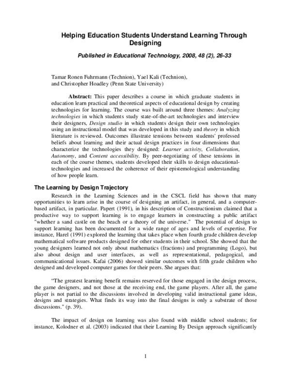 (PDF) Helping education students understand learning through designing