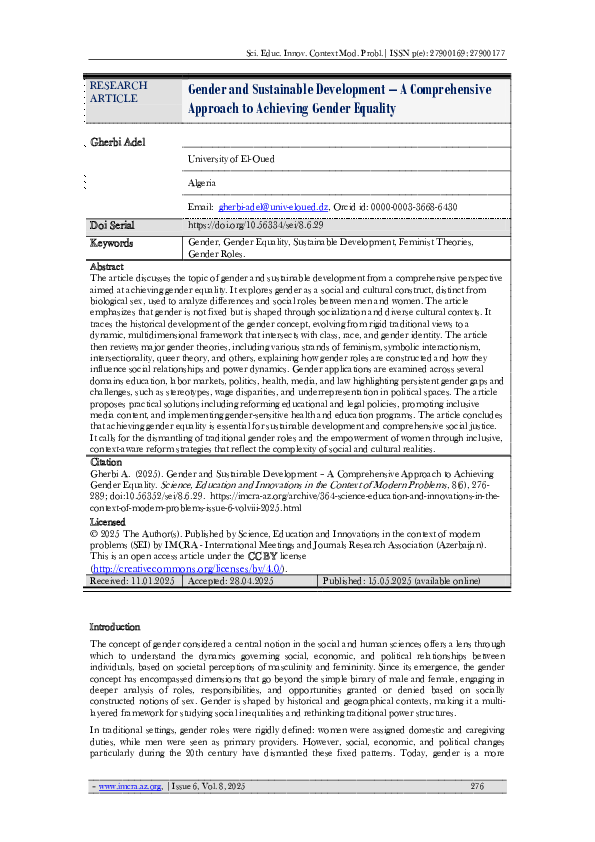 (PDF) Gender and Sustainable Development -A Comprehensive Approach to ...