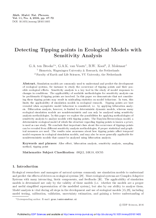 (PDF) Detecting Tipping points in Ecological Models with Sensitivity ...