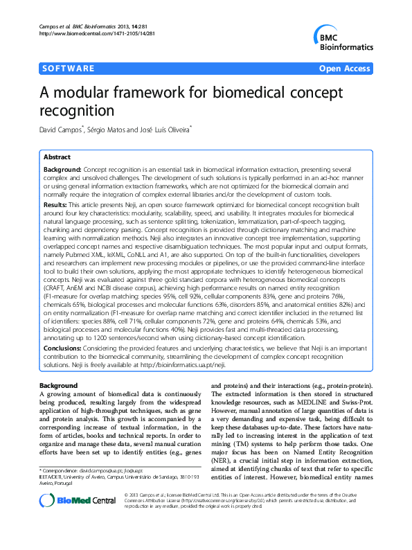 (PDF) A modular framework for biomedical concept recognition