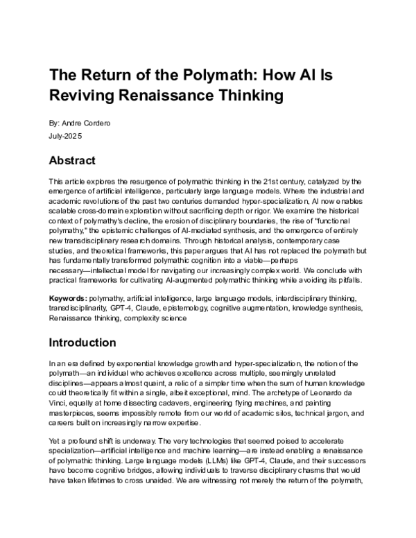 (PDF) The Return of the Polymath: How AI Is Reviving Renaissance Thinking