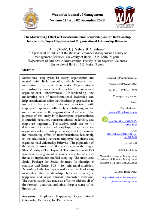 (PDF) The Moderating Effect of Transformational Leadership on the ...